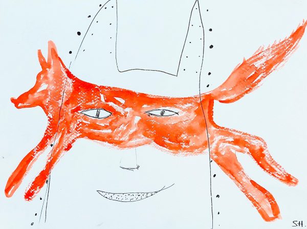 Imp In A Fox Mask, 9 x 11”(2024)
