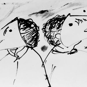 Two Children Wearing Masks (2024), 8 x 12”