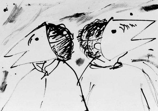 Two Children Wearing Masks (2024), 8 x 12”
