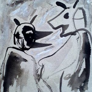 Two Monks Wearing Masks 9 x 10” (2016)