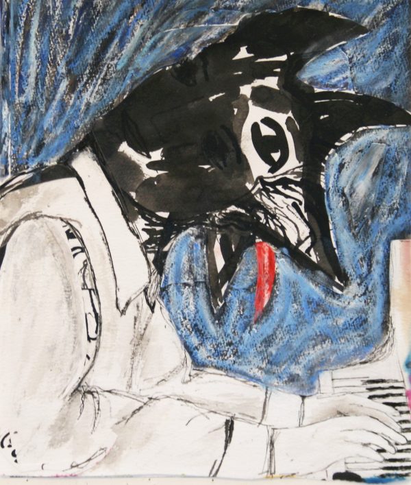 Wolf Playing Piano (2014), 9 x 12”