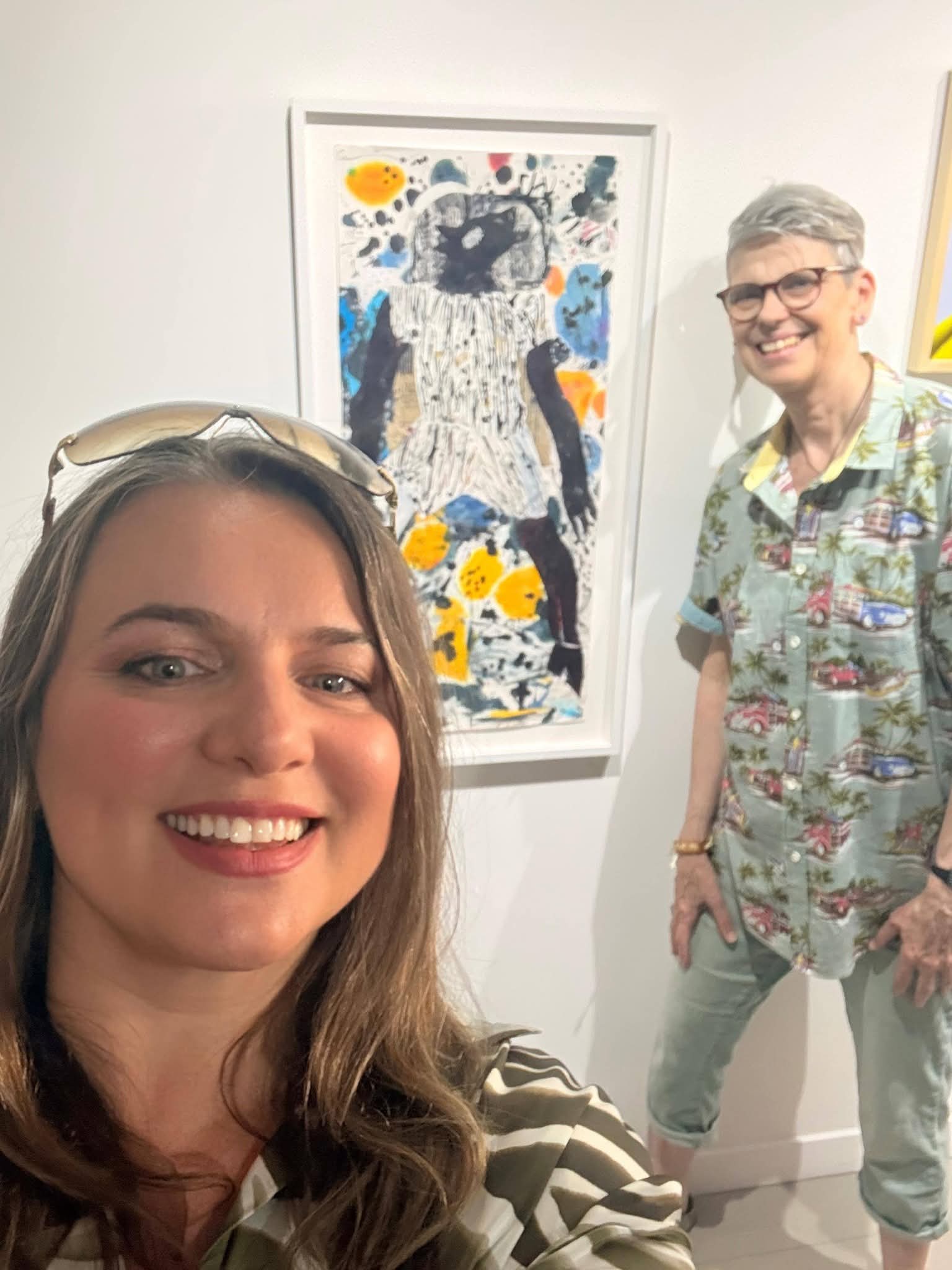 Sarah with Mila at Art Opening, Green Hours, Akasha Art Gallery, 2026