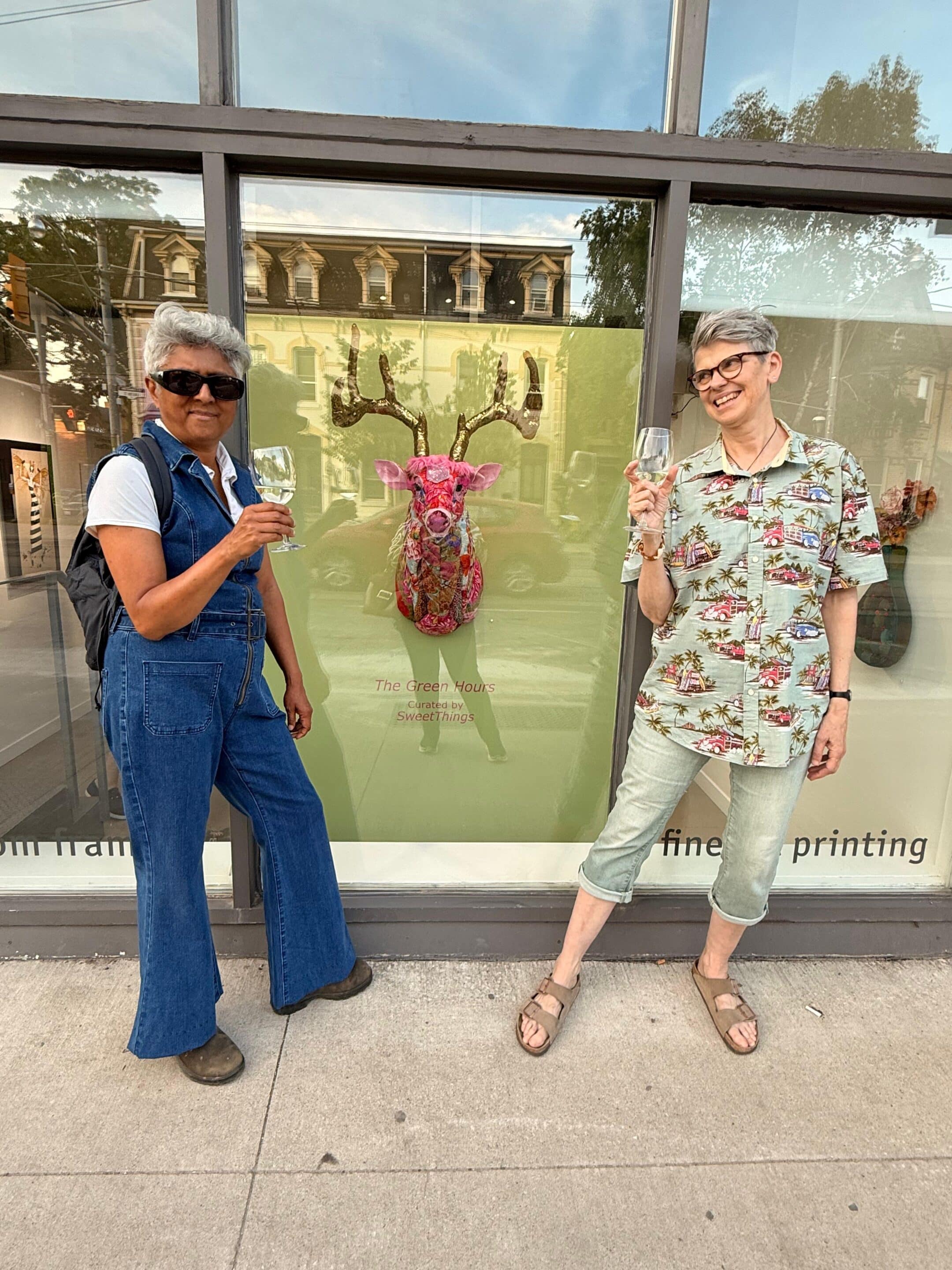 Sarah with Siddan Chandra in front of James Fowler's Deer Head, at Green House Art Opening, Akasha Art Gallery, 2026